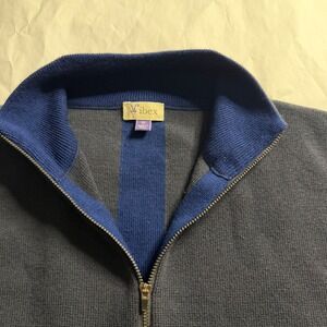 Ibex Mens Blue Stripe 1/4 Zip Pullover‎ Sweater Superwash Wool XL Knit Old Money
